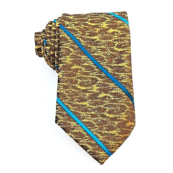 Vintage Tie Gold Blue Stripes Necktie Renaldo Fully Washable - Picture 1 of 3
